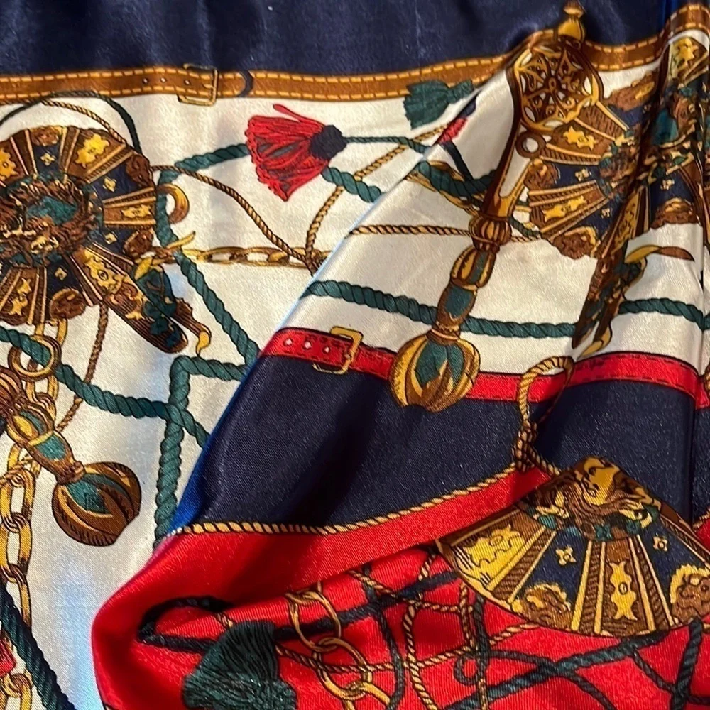 Scarf Green Navy Blue Red Gold Vintage 36” x 36” Soft Luxury Colors